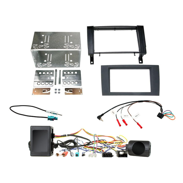 Mercedes SLK R171 2004-2010 Full Car Stereo Installation Kit BLACK Double DIN Fascia, steering wheel control interface, antenna adapter and universal patchlead.