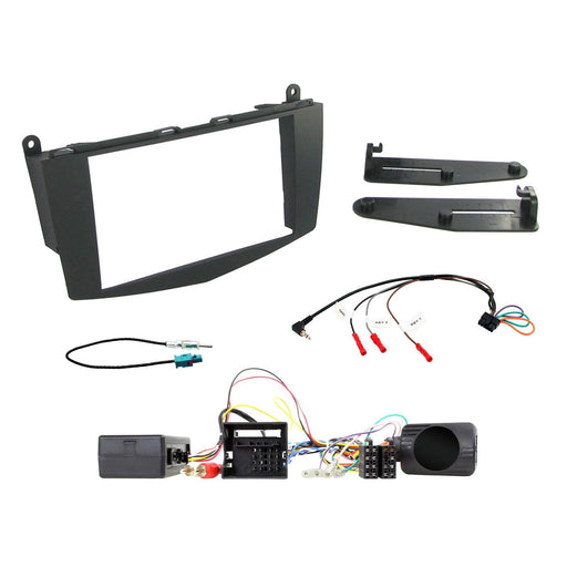 Mercedes C-Class 2007-2011 Full Car Stereo Installation Kit BLACK Double DIN Fascia, steering wheel control interface, For Amplified Models Only