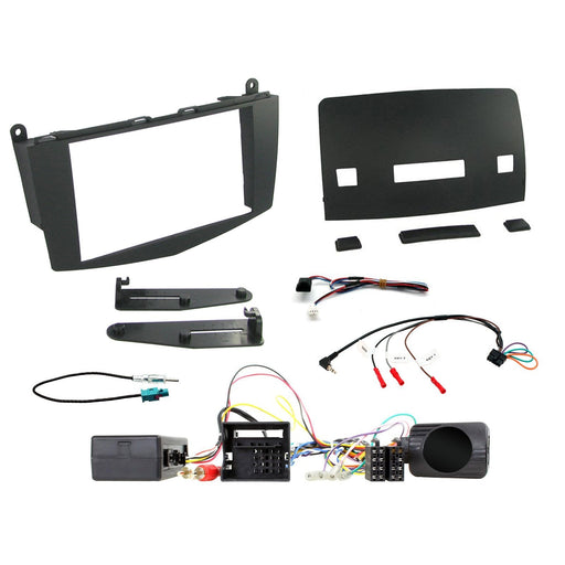 Mercedes C-Class 2007-2011 Full Car Stereo Installation Kit BLACK Double DIN Fascia, steering wheel control interface, With Button Relocation Panel