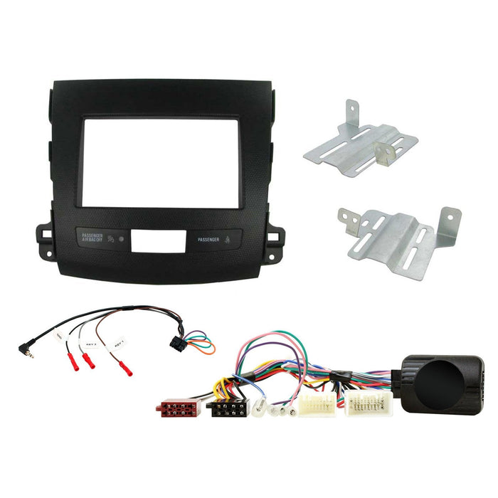 Mitsubishi Outlander 2007-2013 Full Car Stereo Installation Kit BLACK Double DIN Fascia, steering wheel control interface, For Amplified Vehicles only