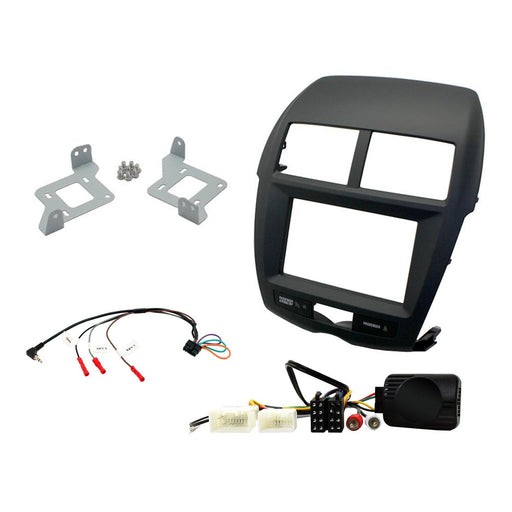 Mitsubishi ASX 2010-2014 Full Car Stereo Installation Kit BLACK Double DIN Fascia, steering wheel control interface, For Non-Amplified Vehicles only