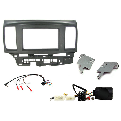 Mitsubishi Lancer 2008-2010 Full Car Stereo Installation Kit BLACK Double DIN Fascia, steering wheel control interface, For Non-Amplified Vehicles only