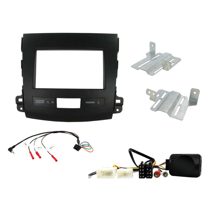 Mitsubishi Outlander 2010-2013 Full Car Stereo Installation Kit BLACK Double DIN Fascia, steering wheel control interface, For Non-Amplified Vehicles only