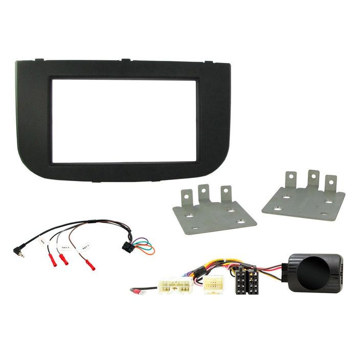 Mitsubishi Colt 2009-2012 Full Car Stereo Installation Kit BLACK Double DIN Fascia, steering wheel control interface, antenna adapter and universal patchlead