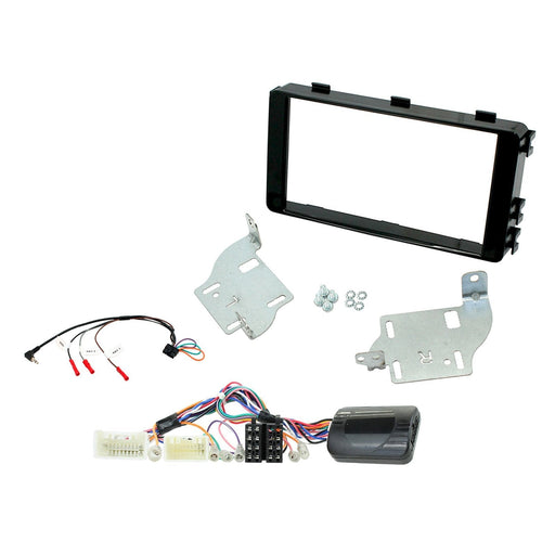 Mitsubishi Outlander 2013-2021 Full Car Stereo Installation Kit BLACK Double DIN Fascia, steering wheel control interface, For Rockford-Fosgate Amplified Vehicles only