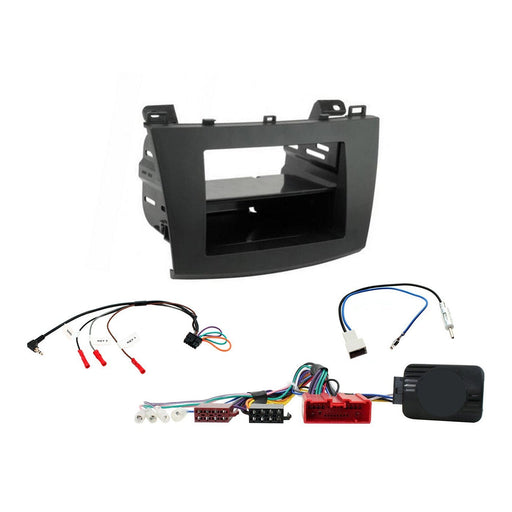 Mazda 3 2010-2014 Full Car Stereo Installation Kit BLACK Double DIN Fascia, steering wheel control interface, antenna adapter and universal patchlead