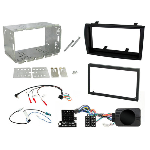 Peugeot Boxer 2008-2011 Full Car Stereo Installation Kit BLACK double DIN Fascia, steering wheel control interface, an antenna adapter and universal patchlead
