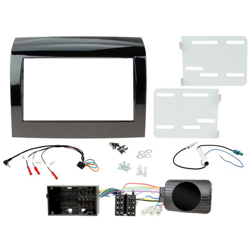 Peugeot Boxer 2014+ Full Car Stereo Installation Kit GLOSS BLACK double DIN Fascia, steering wheel control interface, an antenna adapter and universal patchlead