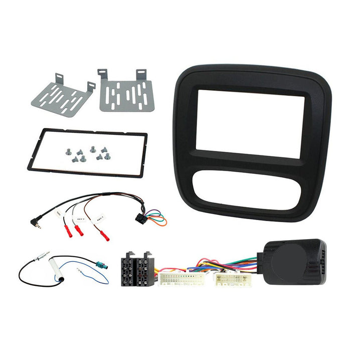 Renault Trafic 2014-17 Full Car Stereo Installation Kit BLACK Double DIN Fascia and plug n play adapter that works with analogue systems