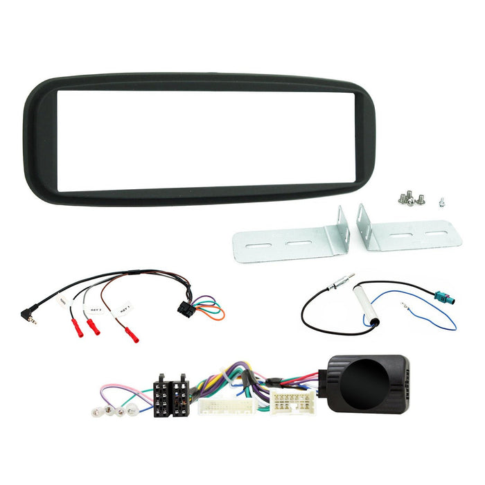Renault Clio 2013-2017 Full Car Stereo Installation Kit SOFT TOUCH GREY Single DIN Fascia, steering wheel control interface, Antenna adapter and a universal patchlead