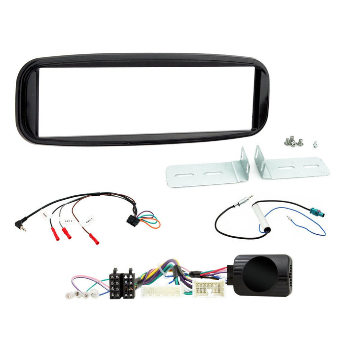 Renault Clio 2013-2017 Full Car Stereo Installation Kit BLACK Single DIN Fascia, steering wheel control interface, Antenna adapter and universal patchlead