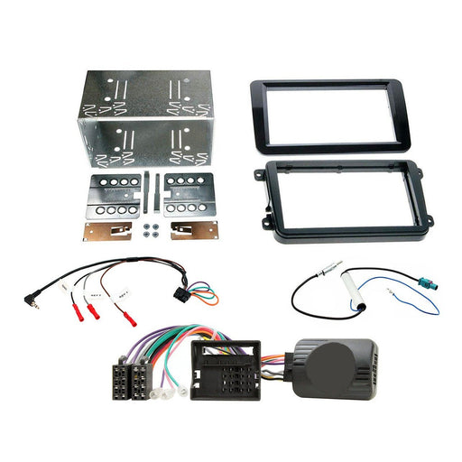 Skoda Fabia 2007-2014 Full Car Stereo Installation Kit BLACK double DIN Fascia, steering wheel control interface, antenna adapter and universal patchlead