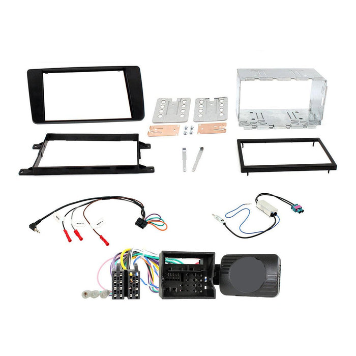 Skoda Yeti 2014-2017 Full Car Stereo Installation Kit BLACK double DIN Fascia, steering wheel control interface, antenna adapter and universal patchlead