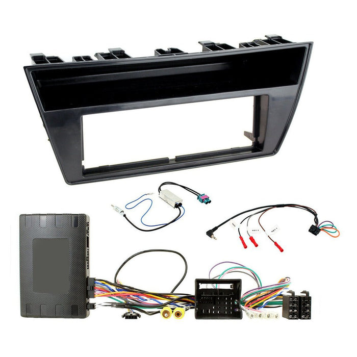 Skoda Fabia 2014-2018 Full Car Stereo Installation Kit BLACK Single DIN Fascia, steering wheel control interface, antenna adapter and universal patchlead