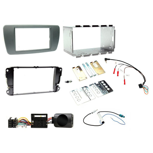 Seat Ibiza 2008-2014 Full Car Stereo Installation Kit NITE BLACK double DIN Fascia, steering wheel control interface, antenna adapter and universal patchlead