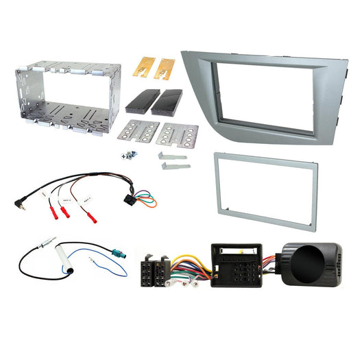 Seat Leon 2005-2012 Full Car Stereo Installation Kit GALENA SILVER double DIN Fascia, steering wheel control interface, antenna adapter and universal patchlead