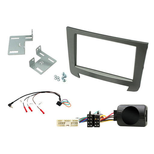 SsangYong Rexton 2012-2017 Full Car Stereo Installation Kit SILVER double DIN Fascia, steering wheel control interface, antenna adapter and universal patchlead