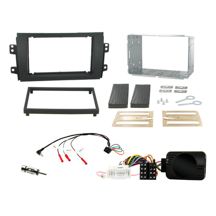 Suzuki SX4 2006-2014 Full Car Stereo Installation Kit BLACK double DIN Fascia, steering wheel control interface, antenna adapter and universal patchlead