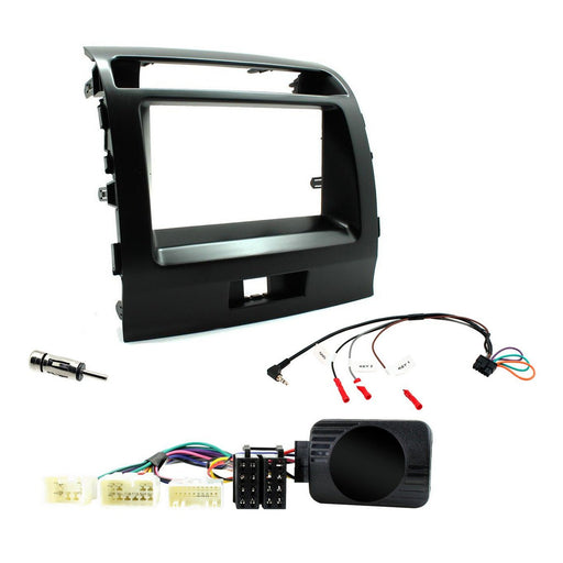 Toyota Landcruiser 2003-2009 Full Car Stereo Installation Kit BLACK double DIN Fascia, steering wheel control interface, antenna adapter and universal patchlead