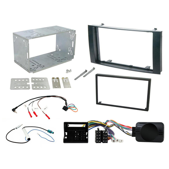 Full Car Stereo Installation Kit For VW Touareg 2003 - 2010 Double Din Fascia, Steering Wheel interface, antenna adapter and patch lead