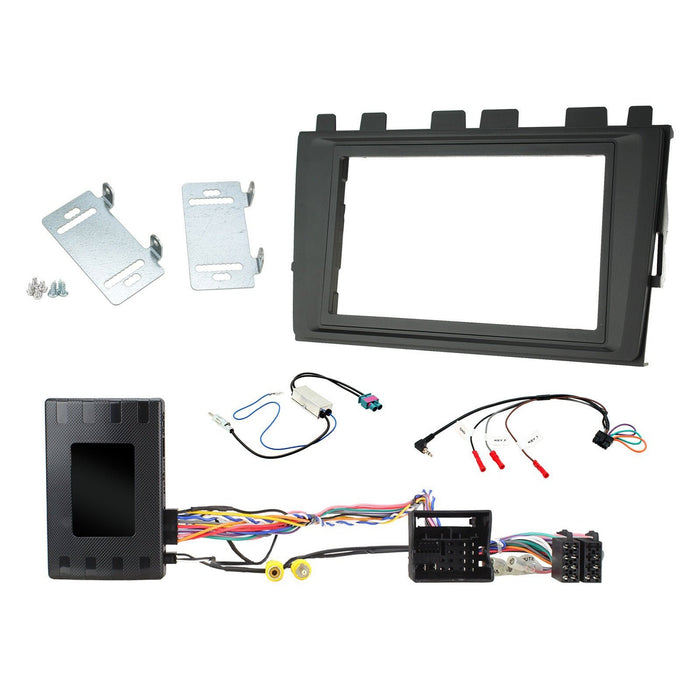 Volkswagen Polo 2018-2021 Full Car Stereo Installation Kit BLACK double DIN Fascia, steering wheel control interface, antenna adapter and a universal patchlead