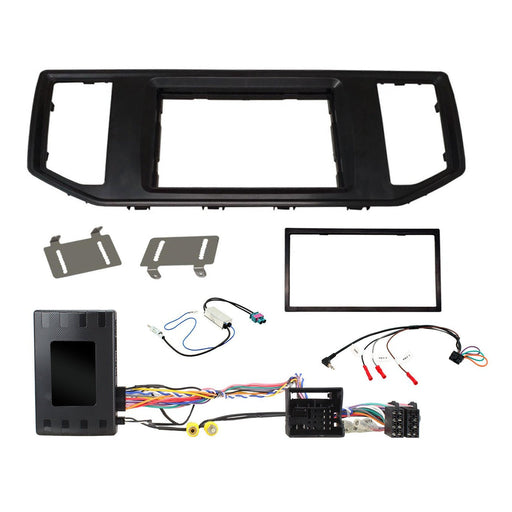 Volkswagen Crafter 2017-2021 Full Car Stereo Installation Kit BLACK double DIN Fascia, steering wheel control interface, antenna adapter and a universal patchlead