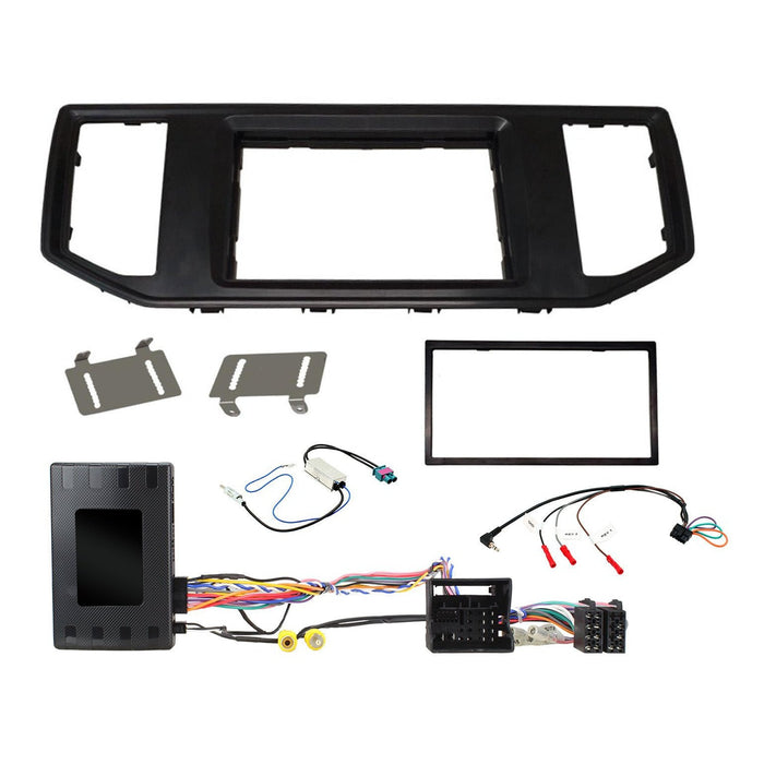 Volkswagen Grand California 2017-2019 Full Car Stereo Installation Kit BLACK double DIN Fascia, steering wheel control interface, antenna adapter and a universal patchlead