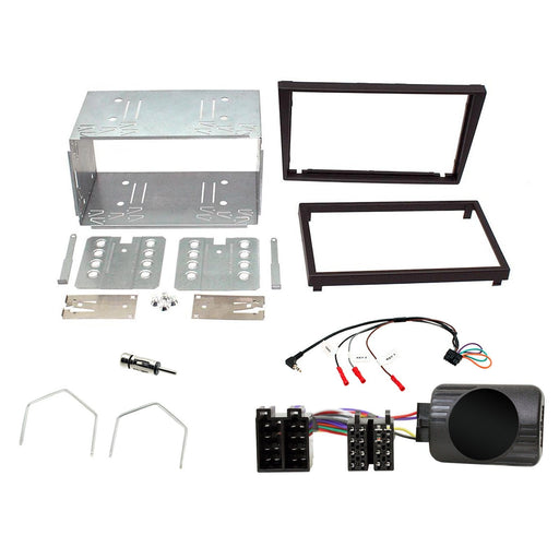 Vauxhall Vectra 2004 Full Car Stereo Installation Kit BLACK Double DIN Fascia, steering wheel control interface, antenna adapter and universal patchlead.