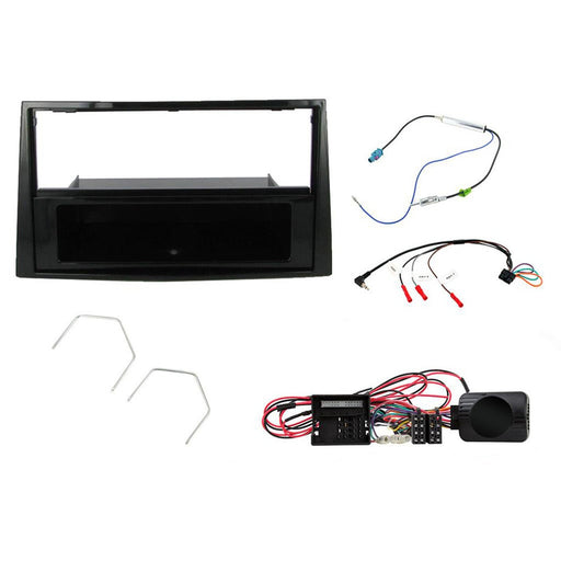 Vauxhall CAN Corsa 2009 - 2014 Full Car Stereo Installation Kit, PIANO BLACK Single Din Fascia, Steering Wheel interface and antenna adapter
