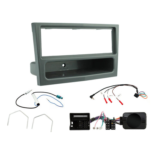 Vauxhall Astra 2004-2010 Full Car Stereo Installation Kit ANTHRACITE Single DIN Fascia, steering wheel control interface, antenna adapter and universal patchlead.