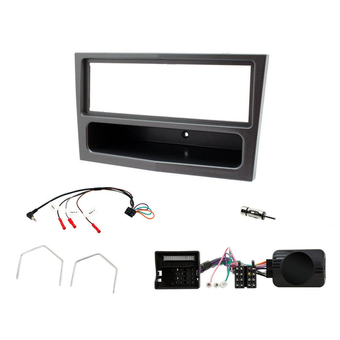 Vauxhall Astra 2004-2010 Full Car Stereo Installation Kit CHARCOAL METALLIC Single DIN Fascia, steering wheel control interface, antenna adapter and universal patchlead.