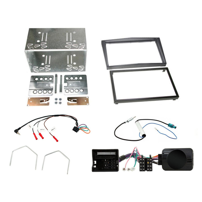 Vauxhall Zafira 2005-2014 Full Car Stereo Installation Kit ANTHRACITE Double DIN Fascia, steering wheel control interface, antenna adapter and universal patchlead.