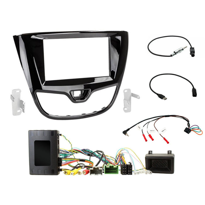 Vauxhall Viva 2015 - 2019 Full Stereo PIANO BLACK Double Din Installation Kit, Retains features including Optical Parking Sensor Display & Climate Control Visuals