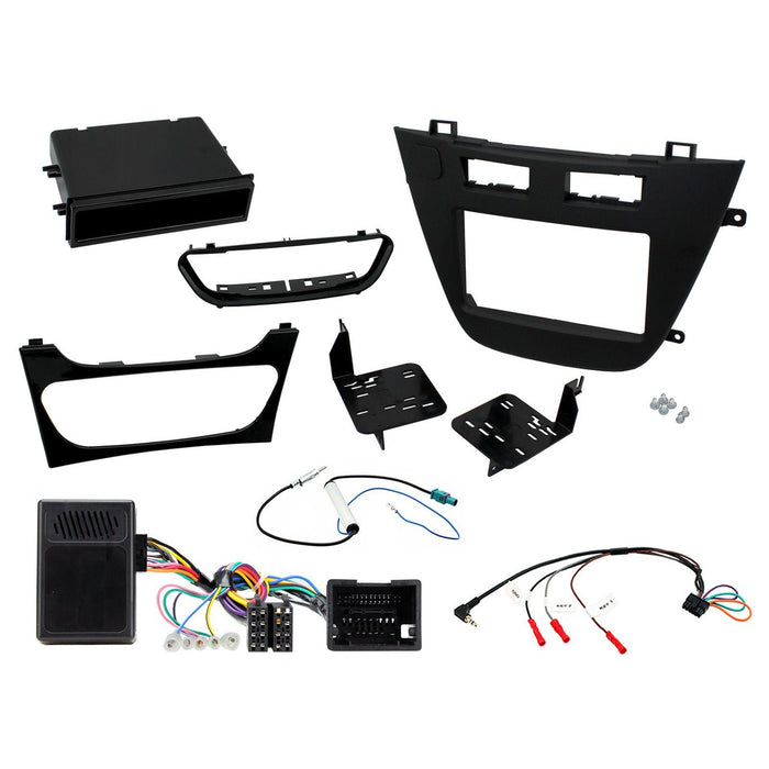 Vauxhall Insignia 2008-2013 Full Car Stereo Installation Kit BLACK double DIN Fascia, steering wheel control interface, antenna adapter, For vehicles with ECO button