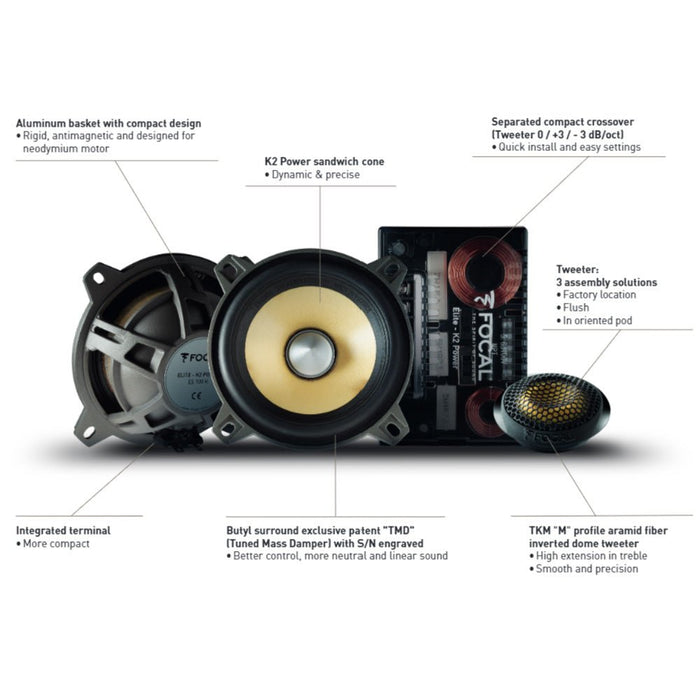 ES100K Focal Elite K2 Power 2-Way Component Speakers 100mm Woofers 20mm Tweeters | 120w