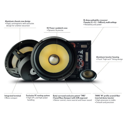 ES165KX2 Focal Elite K2 Power 2-Way Component Speakers 6.5" 165mm Woofers Max 240w | Grilles