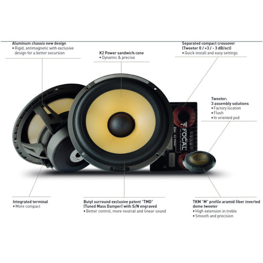 ES165K Focal Elite K2 Power | 2-Way Component Speakers |165mm Woofers| 20mm Tweeters| Max 200w