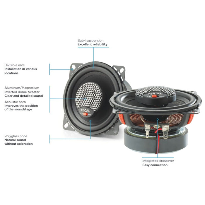 ICU100 Focal Integration 2-Way Coaxial Car Speakers 4" 100mm Woofer | Max 80w