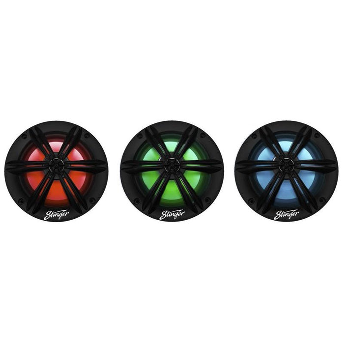 BLACK - 6.5” coaxial marine speakers with built-in multi-color RGB lighting