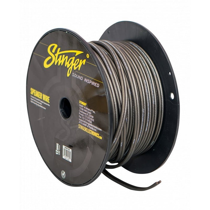 Stinger 12GA, Ultra Flexible OFC Pro Series Speaker Wire - Matte Grey, 100 FT Length