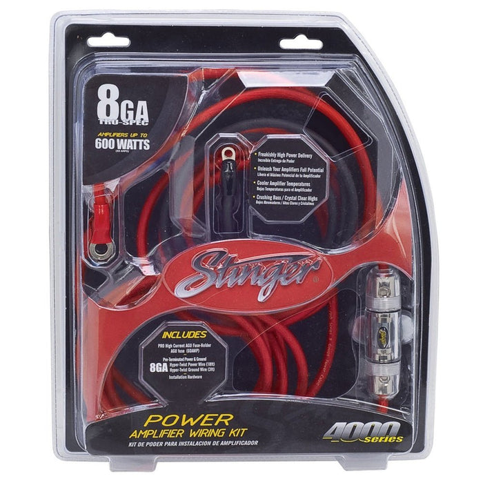 Stinger 600 Watt, 8GA Power Wiring Kit with 60 Amp AGU Fuse holder 4000 Series