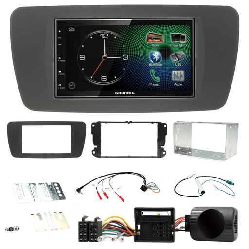 Grundig GX-3800 Double Din Car Stereo & Grey Fitting Kit for Seat Ibiza 6J 2008-2014 Apple Carplay Android Auto Dab | DAB Aerial Included