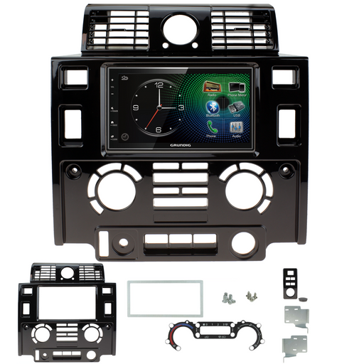 Grundig GX-3800 Double Din Car Stereo & GLOSS BLACK Fitting Kit for Land Rover Defender 2007-2016 | DAB Aerial Included