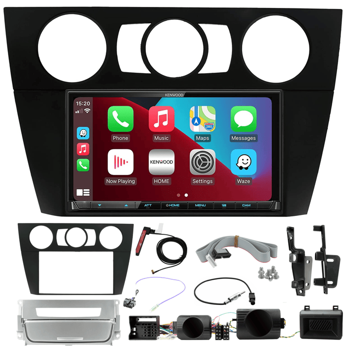 Kenwood DMX8020DABS Double Din Car Stereo Fitting Kit for BMW 3 SERIES E90/E91/E92/E93 2005 to 2012 Non Amplified with Manual A/C & Silver Pocket Apple Carplay Android Auto | DAB Aerial Included