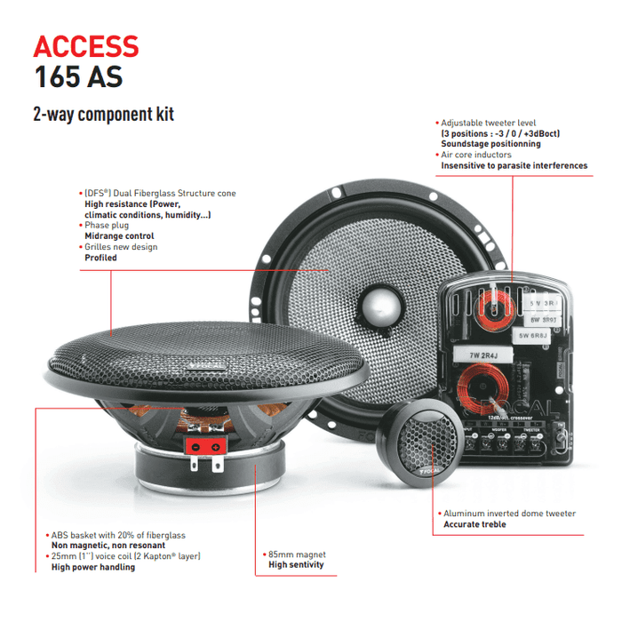 165AS Focal Performance Access 2-Way Component Speakers| 6.5" 165mm Woofers | Max 120w