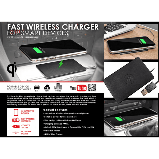 iSimple ISMGM506E Car Charging Pad Wireless Qi Fast-Charge USB Connector | Compact Design To Fit Everywhere